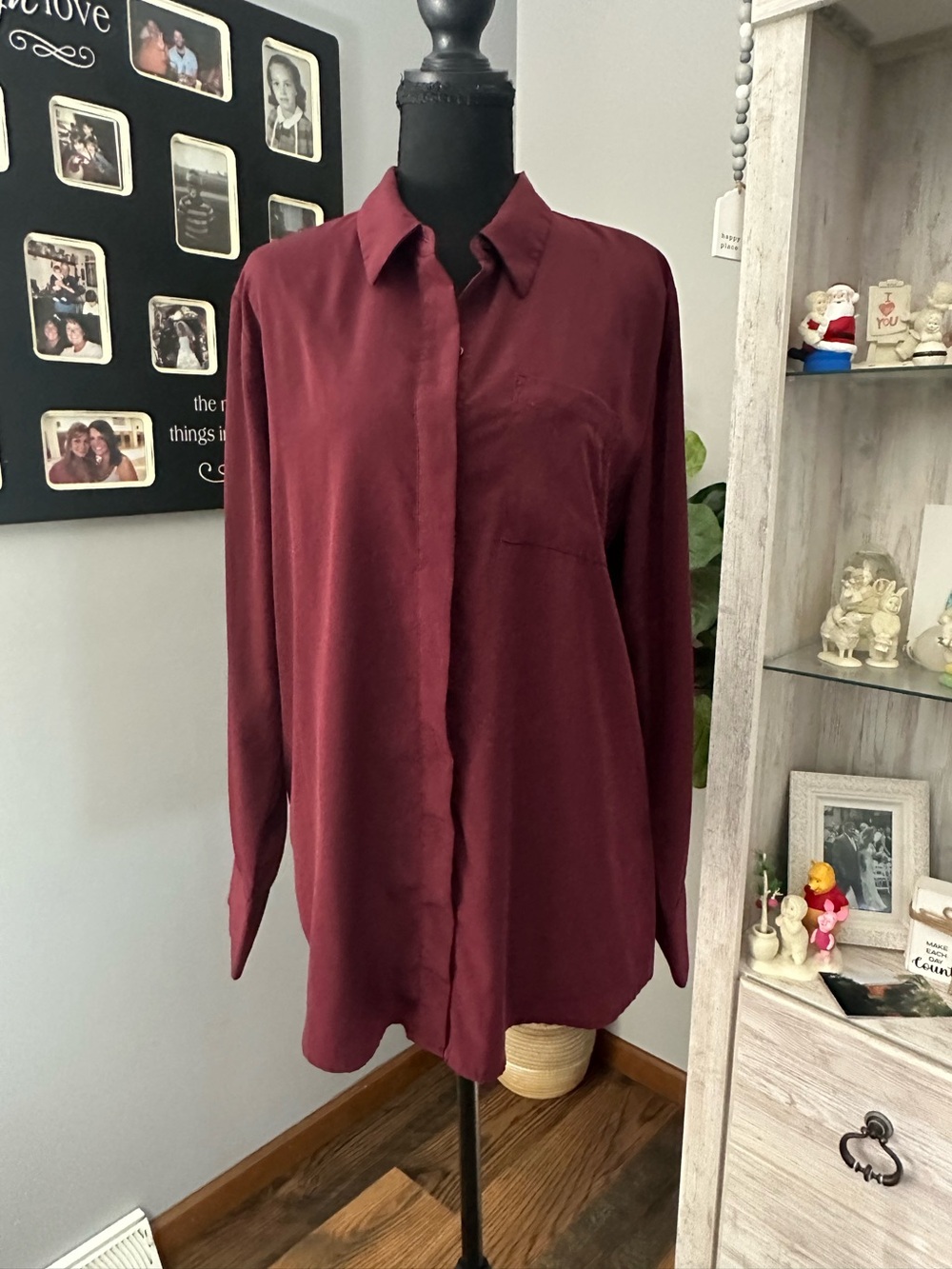 Nine West Womens Burgundy Button-Down Shirt